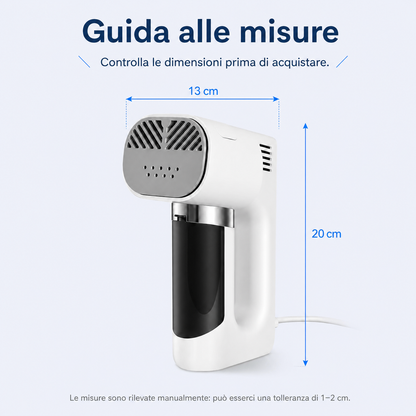 Guida alle misure dello stiratore a vapore NMY: 13 cm di larghezza per 20 cm di altezza