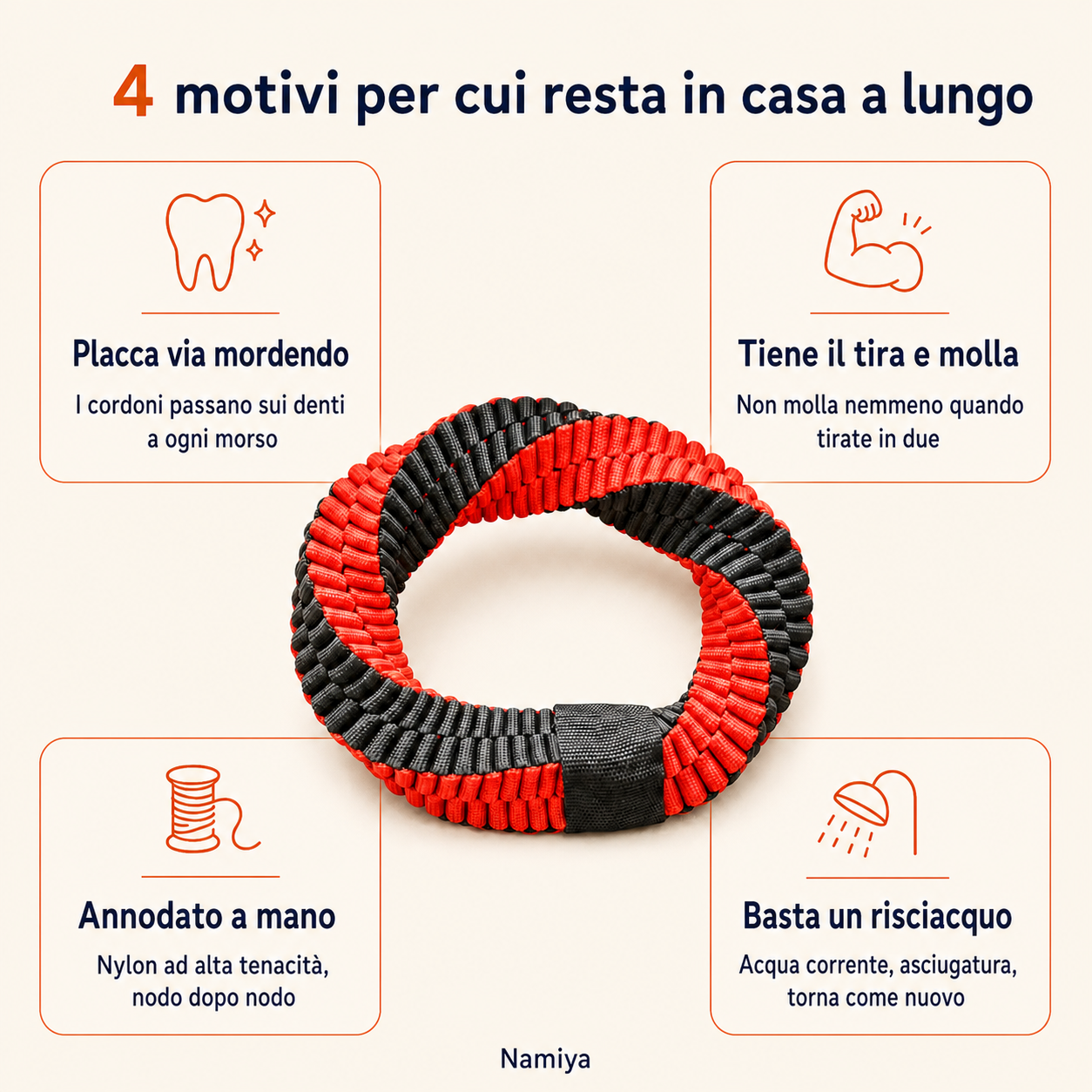 L’anello Rosso × Nero al centro, con quattro riquadri che spiegano come è fatto