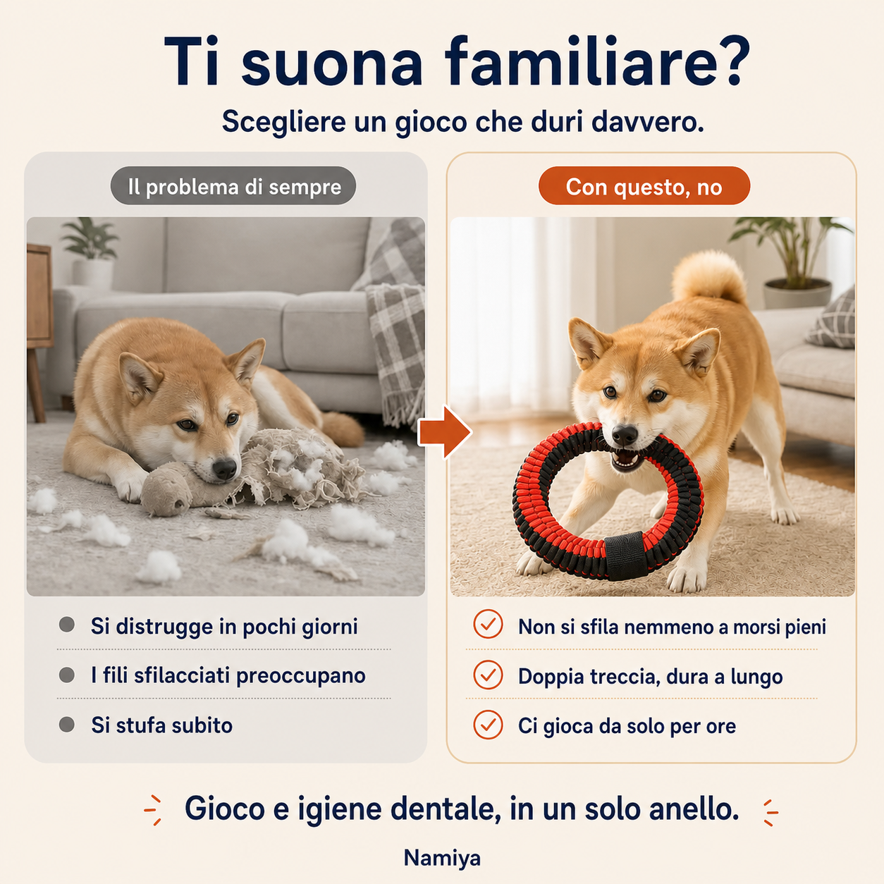Confronto: peluche distrutto a sinistra, anello Mordinodo intatto a destra