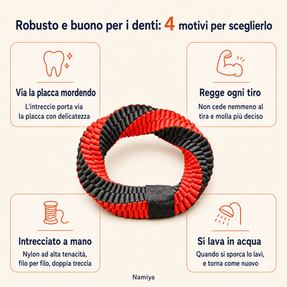 Anello Mordinodo Rosso × Nero al centro, con i quattro vantaggi principali