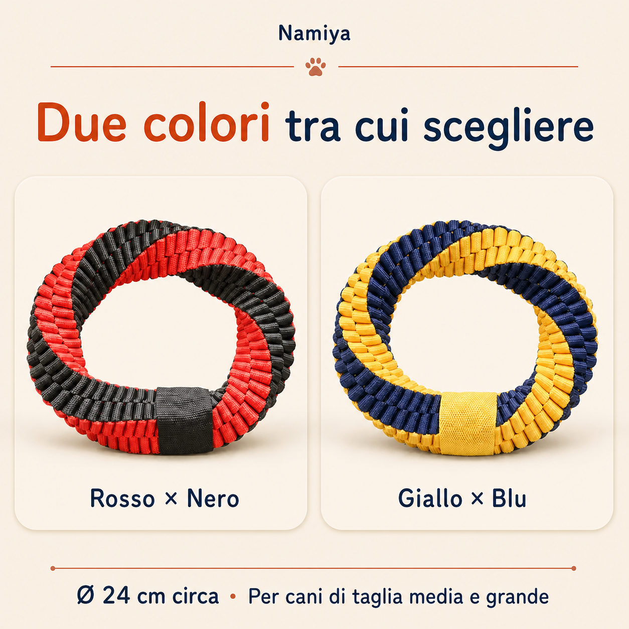 I due colori dell'anello Mordinodo: Rosso × Nero e Giallo × Blu